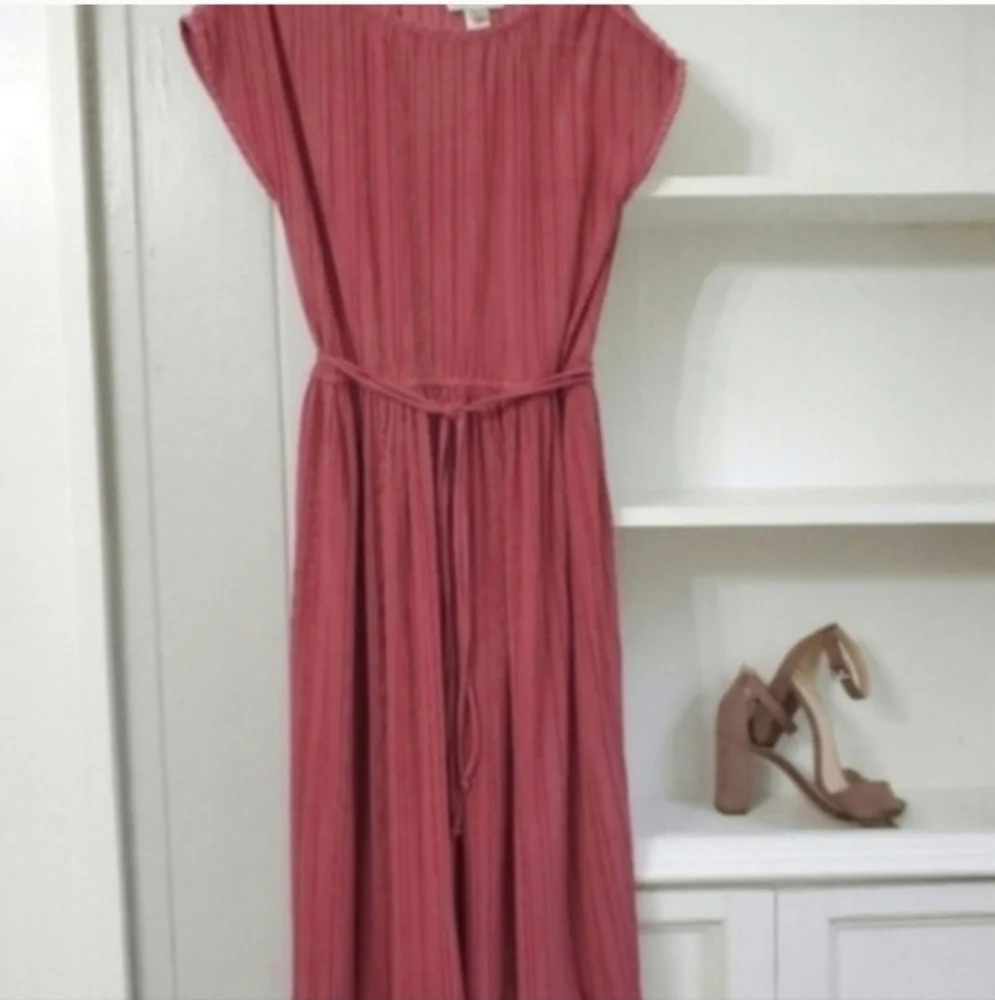 Blush Pink Vintage Lace Short Sleeve Midi Dress Large Mauve